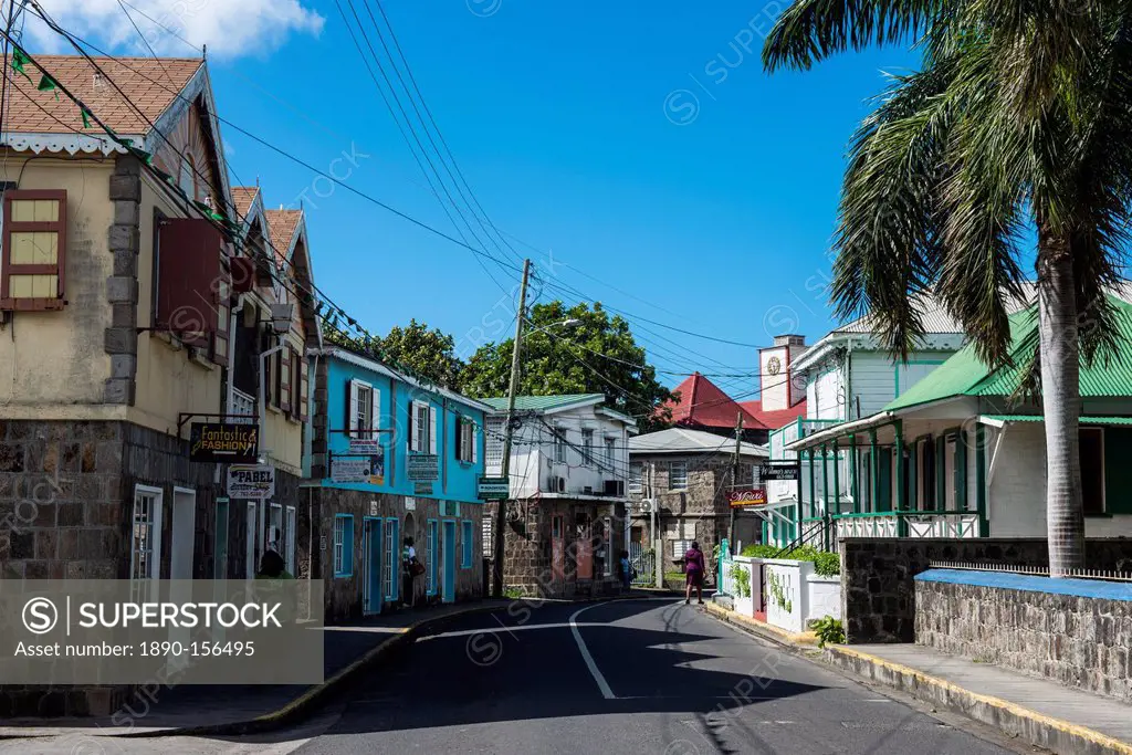 Downtown Charlestown, capital of Nevis Island, St. Kitts and Nevis, Leeward Islands, West Indies, Caribbean, Central America