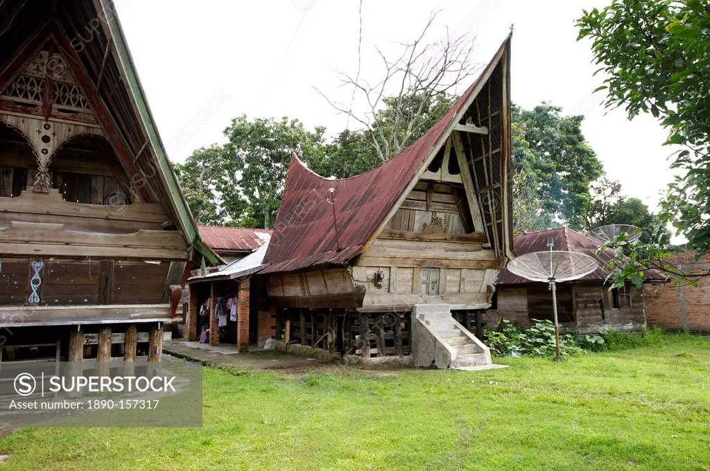Batak Toba tribal rural village houses on Samosir Island in Lake Toba, Sumatra, Indonesia, Southeast Asia, Asia