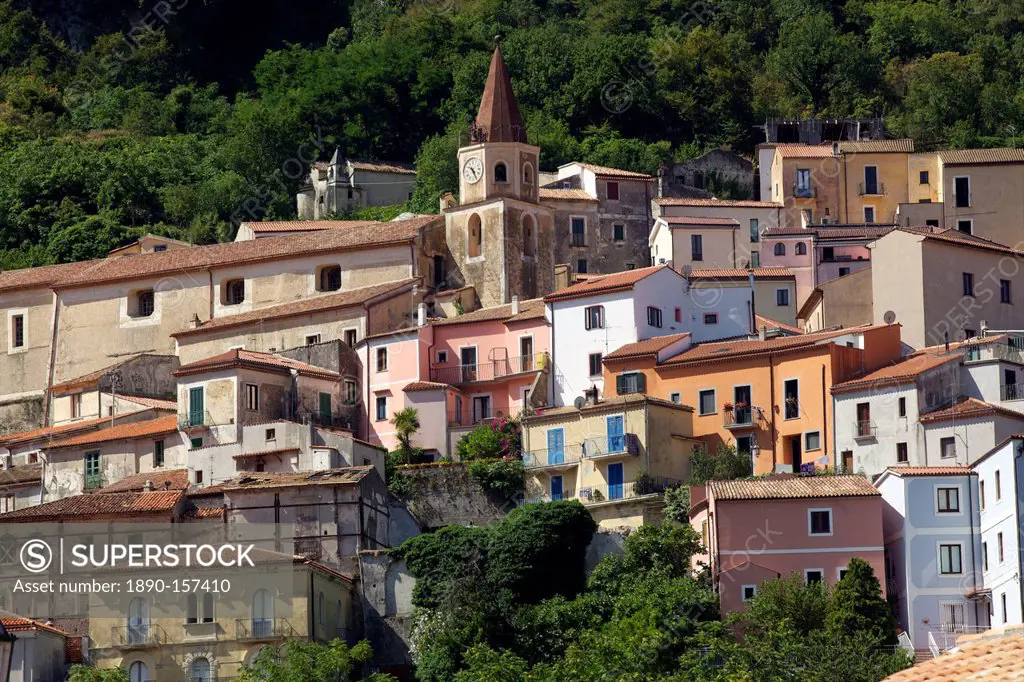 The small town of Maratea, on the Tyrrhenian Sea, Basilicata, Italy, Europe