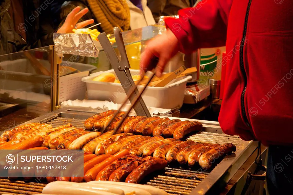 Hot dog stall, Christmas Market, Munster, North Rhine-Westphalia, Germany, Europe
