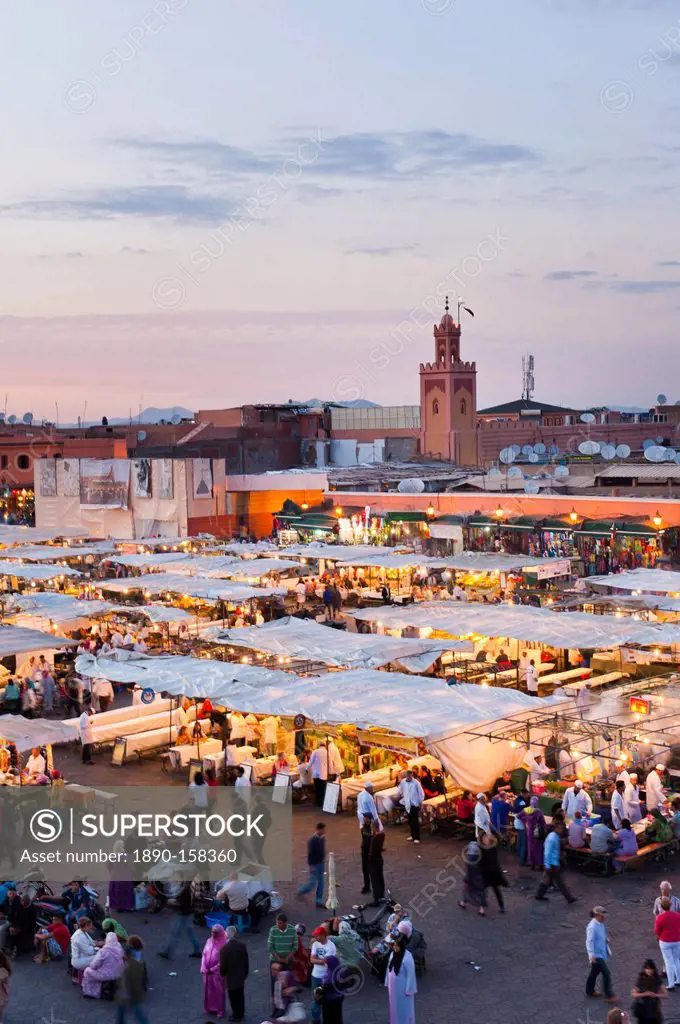 View of the Place Djemaa el Fna in the evening, Marrakech, Morocco, North Africa, Africa
