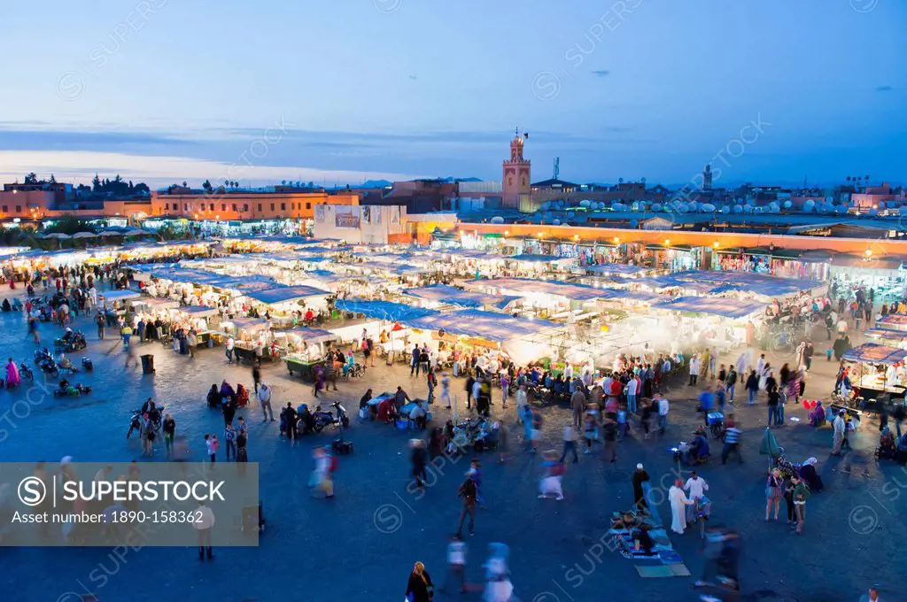 Food stalls in Place Djemaa El Fna at night, Marrakech, Morocco, North Africa, Africa