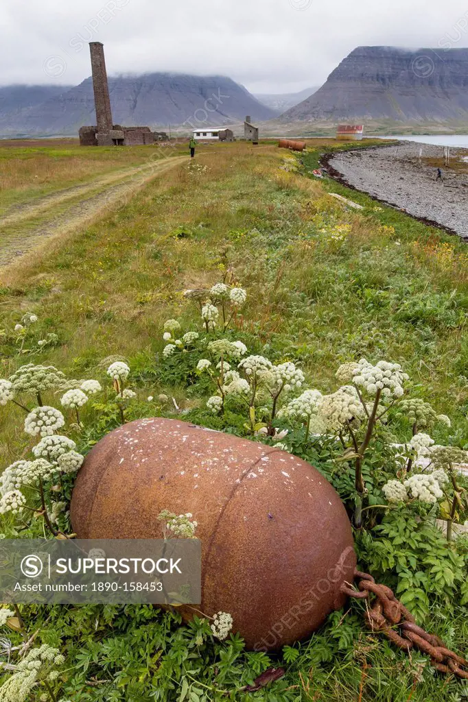 Abandoned whale shore processing station, Talknafjorour, Iceland, Polar Regions