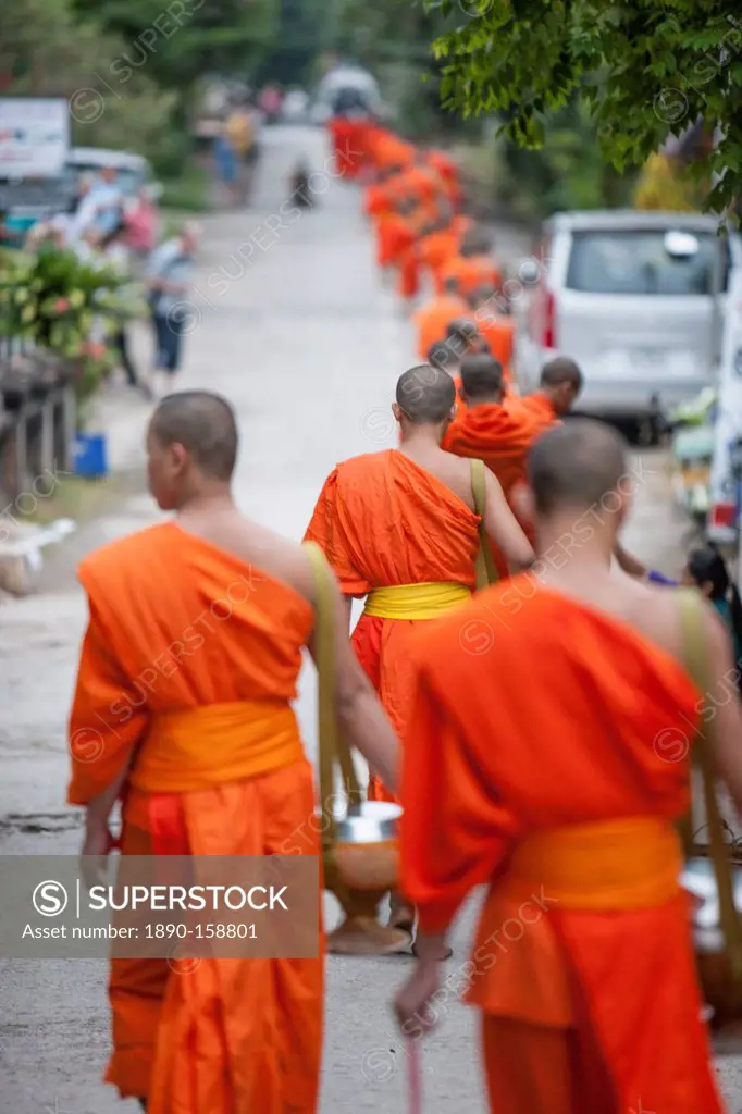 Buddhist monks. Luang Prabang, Laos, Indochina, Southeast Asia, Asia