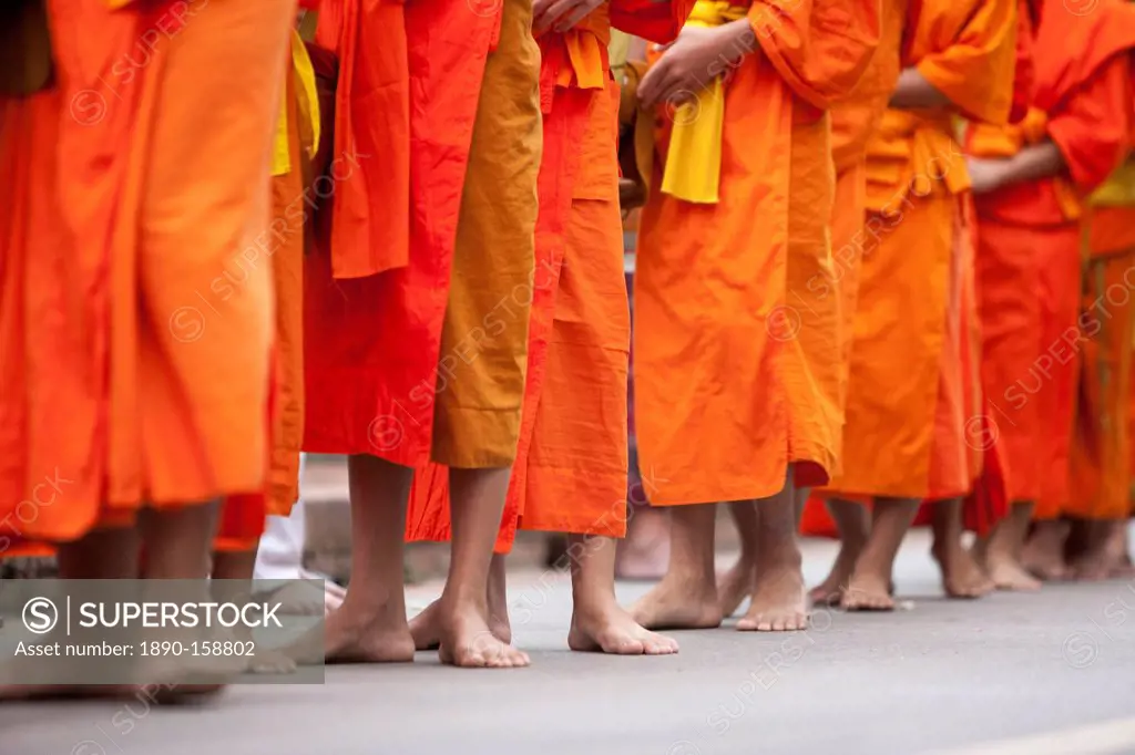 Buddhist monks. Luang Prabang, Laos, Indochina, Southeast Asia, Asia