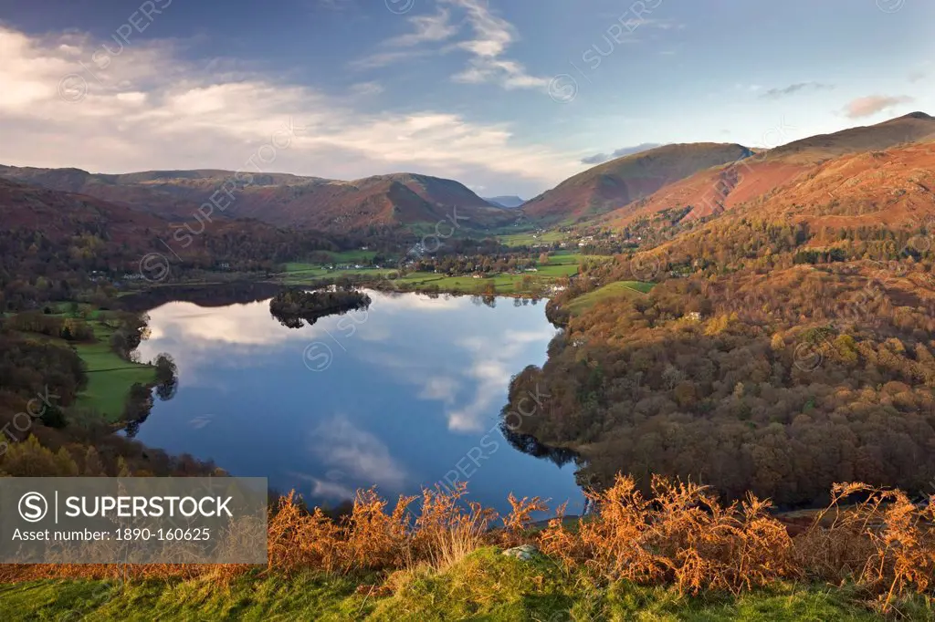 Vista down towards Lake Grasmere from Loughrigg Fell, Lake District National Park, Cumbria, England, United Kingdom, Europe