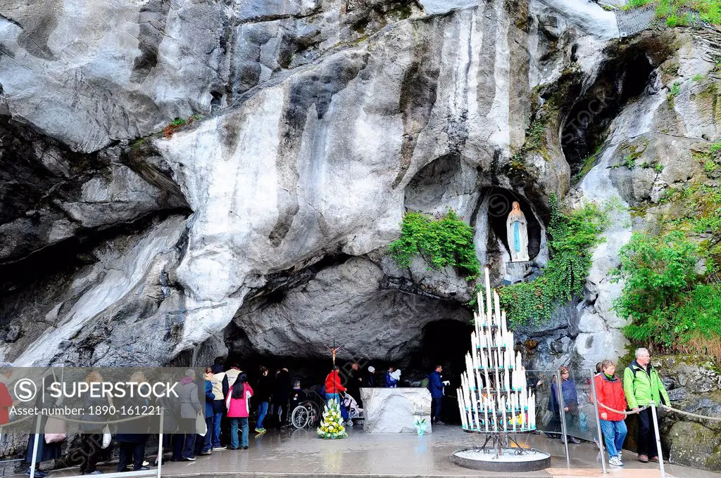 The Cave where Bernadette Soubirous had her Marian apparitions of our Lady of Lourdes in Lourdes in 1858, Lourdes, Hautes-Pyrenees, France, Europe