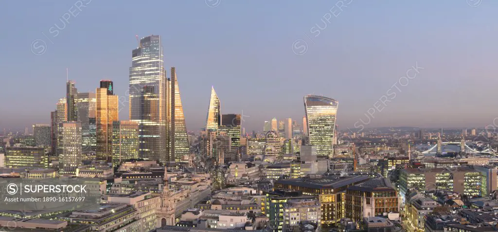 City of London, Square Mile, panorama shows completed 22 Bishopsgate tower, London, England, United Kingdom, Europe