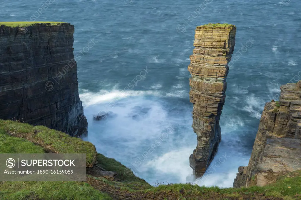 North Gaulton Castle sea stack on the wild west coast of Orkney, Scotland, United Kingdom, Europe
