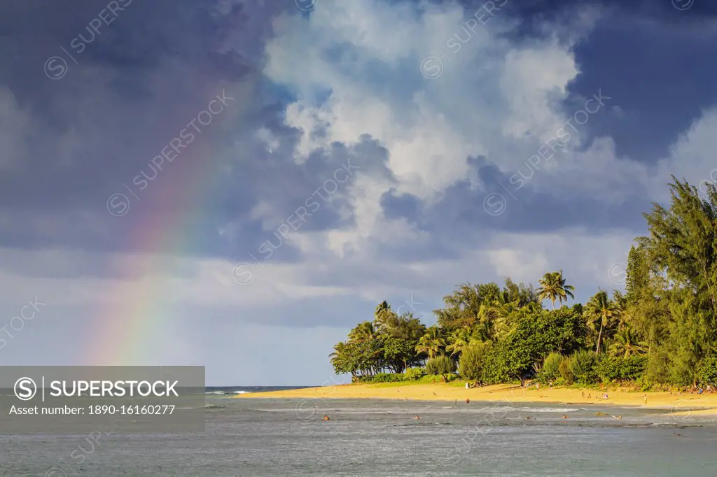Rainbow over Haena State Park beach, Kauai Island, Hawaii, United States of America, North America