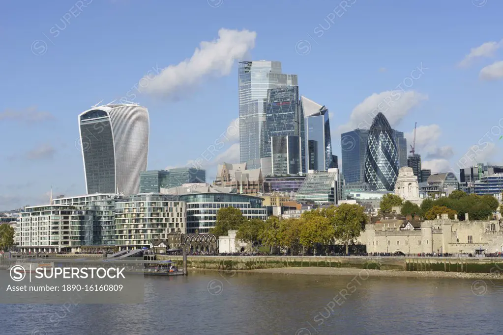 City of London skyscrapers viewed across the River Thames, London, England, United Kingdom, Europe