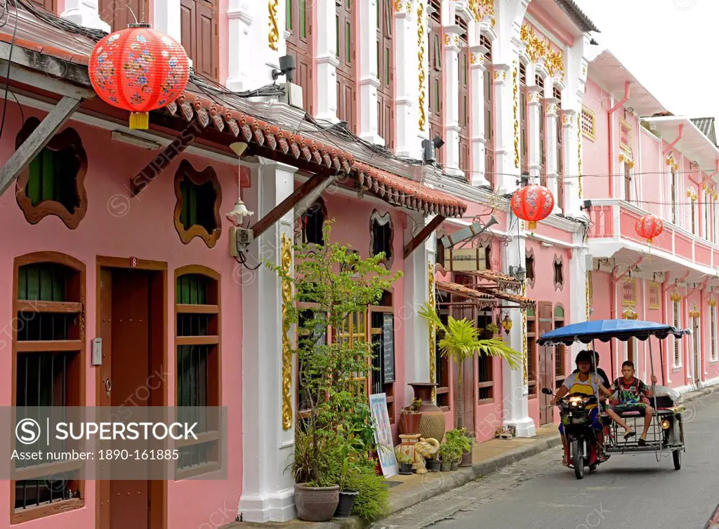 Turn of the century Chinese shophouses in Romanee Road, Phuket town, Thailand, Southeast Asia, Asia