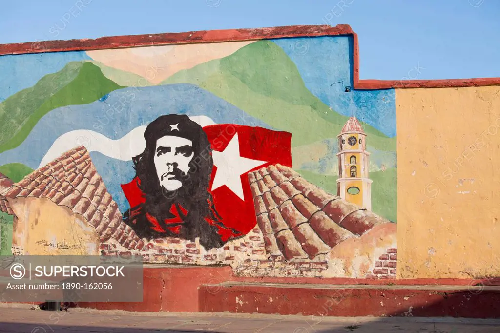 Mural of Che Guevara painted on a wall in a local school, Trinidad, Cuba