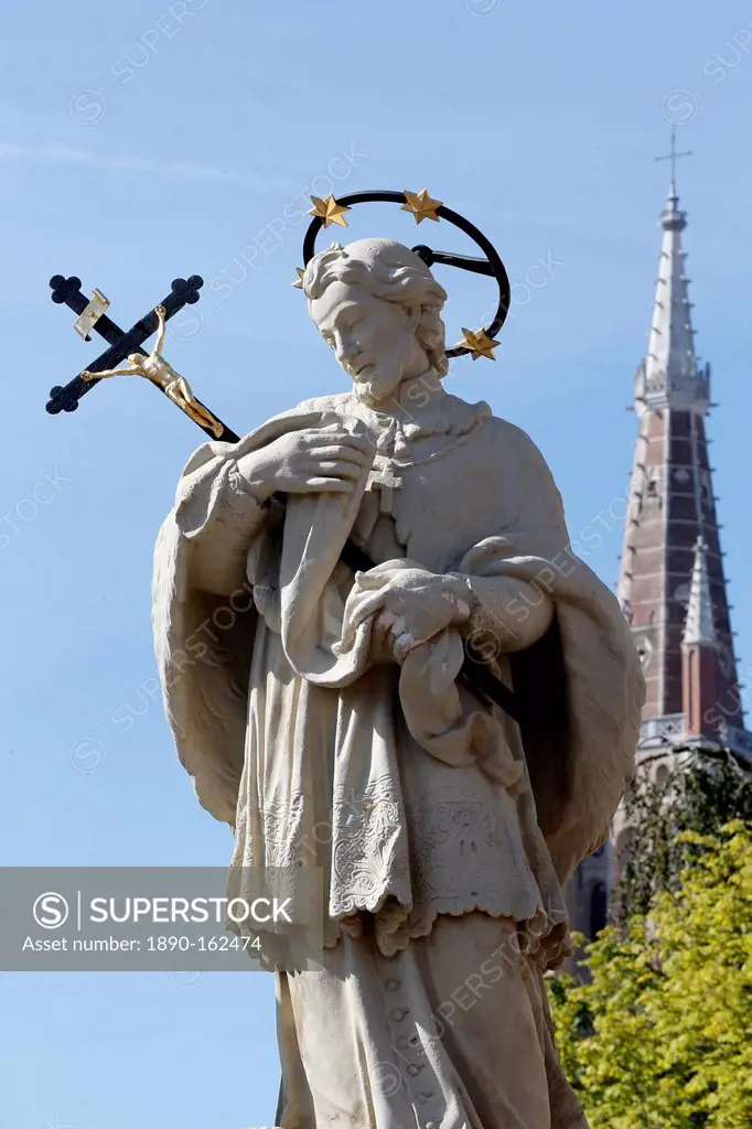 Statue of Saint Joannes Nepomucenus on Wollestraat bridge, Bruges, West Flanders, Belgium, Europe