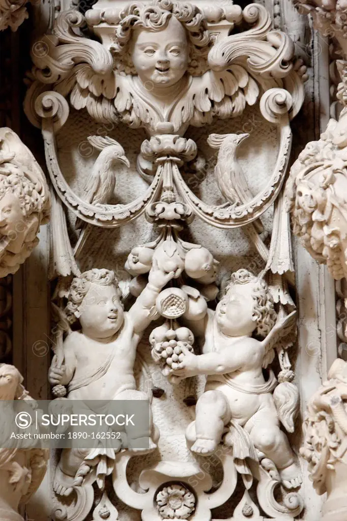 Sculptures in Sant'Irene church, Lecce, Apulia, Italy, Europe