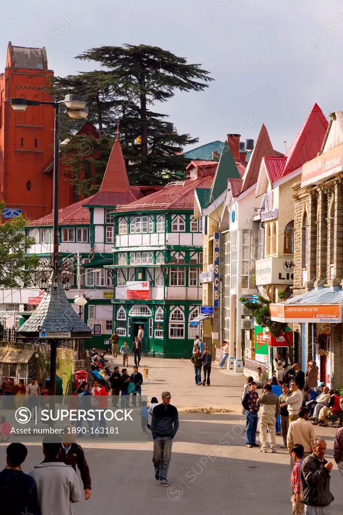 British style shops and buildings, The Mall, Shimla, Himachal Pradesh, India, Asia