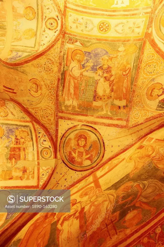 Ninth-century Christian frescoes, crypt ceiling, the Basilica of Santa Maria Assunta, Aquileia, Friuli-Venezia Giulia, Italy, Europe
