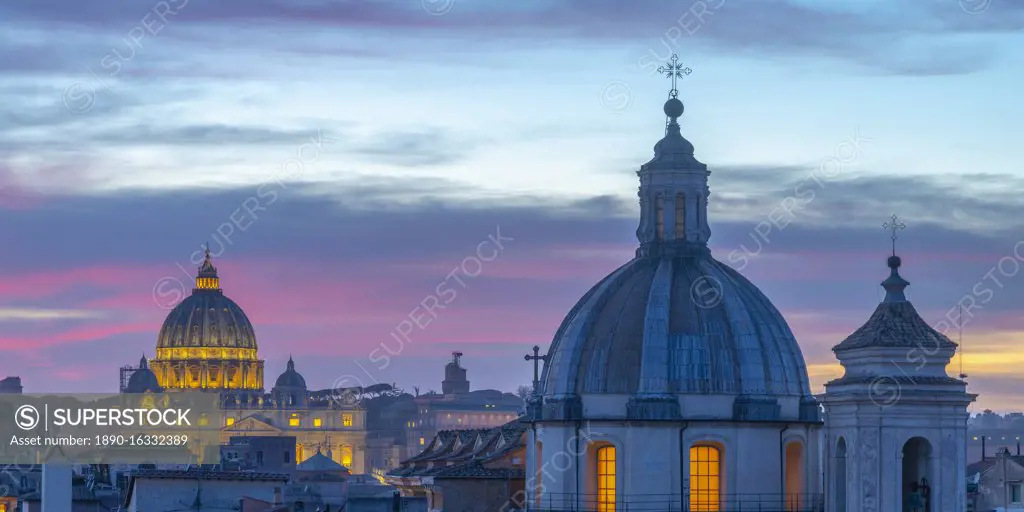 Church of San Salvatore in Lauro and St. Peter's Basilica beyond, Ponte, Rome, Lazio, Italy, Europe