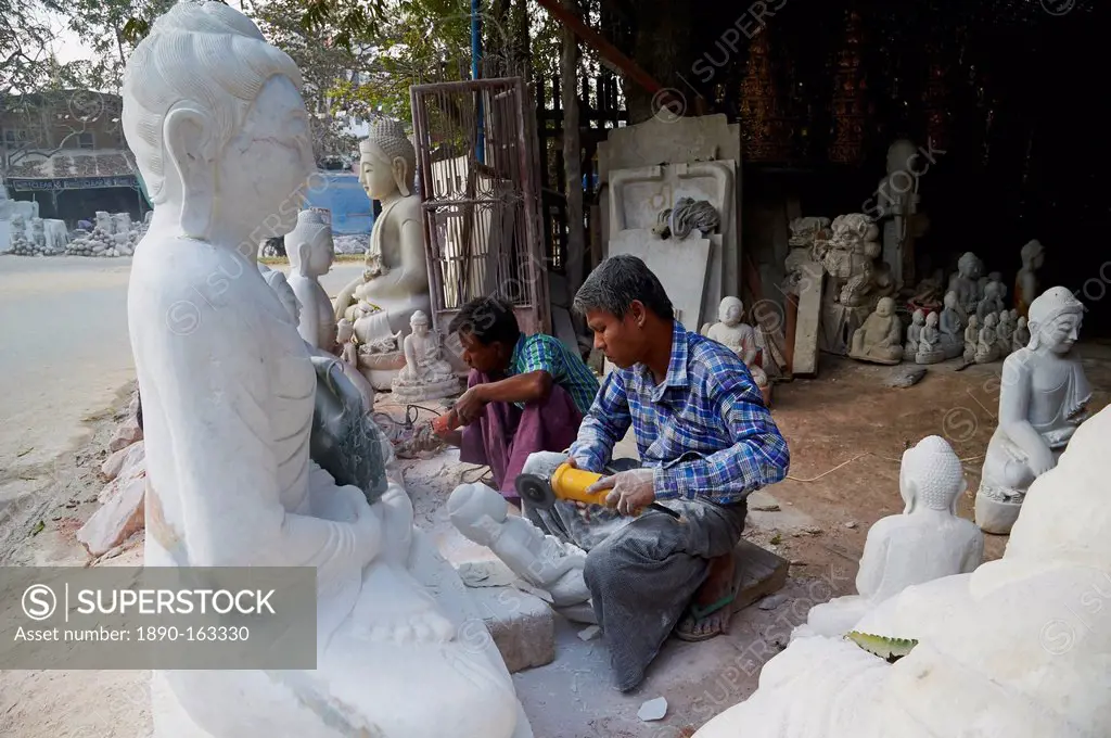 Marble carving, Mandalay, Myanmar (Burma), Asia