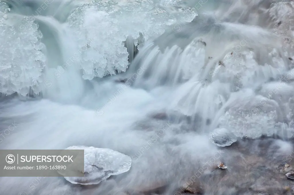 Cascades on the partially frozen San Miguel River, San Miguel County, Colorado, United States of America, North America