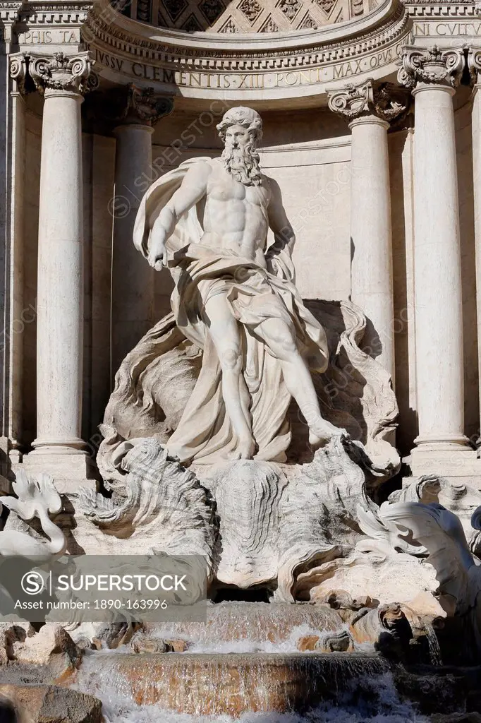 Detail showing Arch of Triumph with Neptune from Trevi Fountain by Nicola Salvi and Niccolo Pannini, Rome, Lazio, Italy, Europe