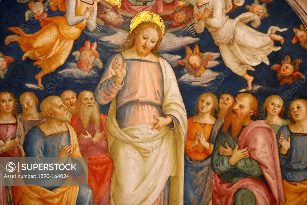Detail of the ceiling showing Jesus and the Apostles, Room of the Fire in the Borgo, Vatican Museum, Vatican, Rome, Lazio, Italy, Europe