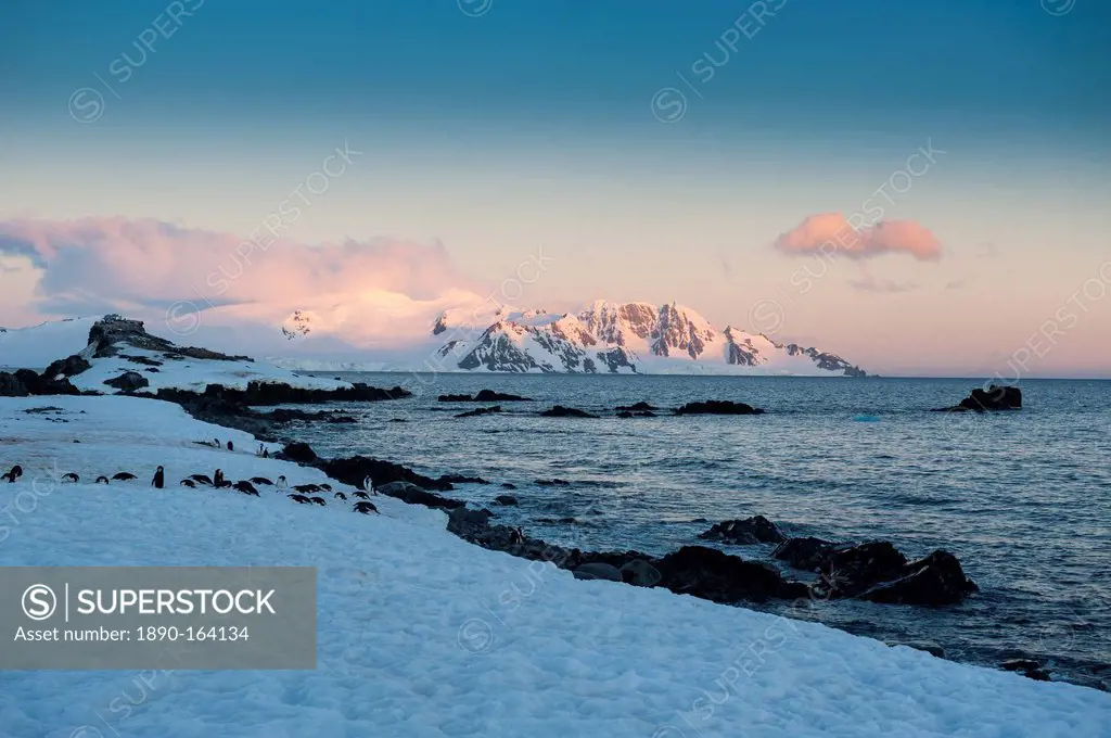Sunset in Half Moon Bay, South Shetland Islands, Antarctica, Polar Regions