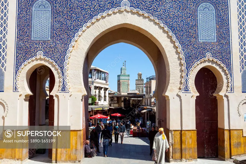 Bab Boujeloud Gate (The Blue Gate), The Medina, Fez, UNESCO World Heritage Site, Morocco, North Africa, Africa