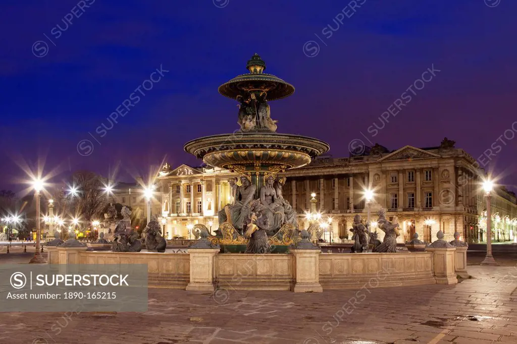 Fountain at Place de la Concorde, Paris, Ile de France, France, Europe