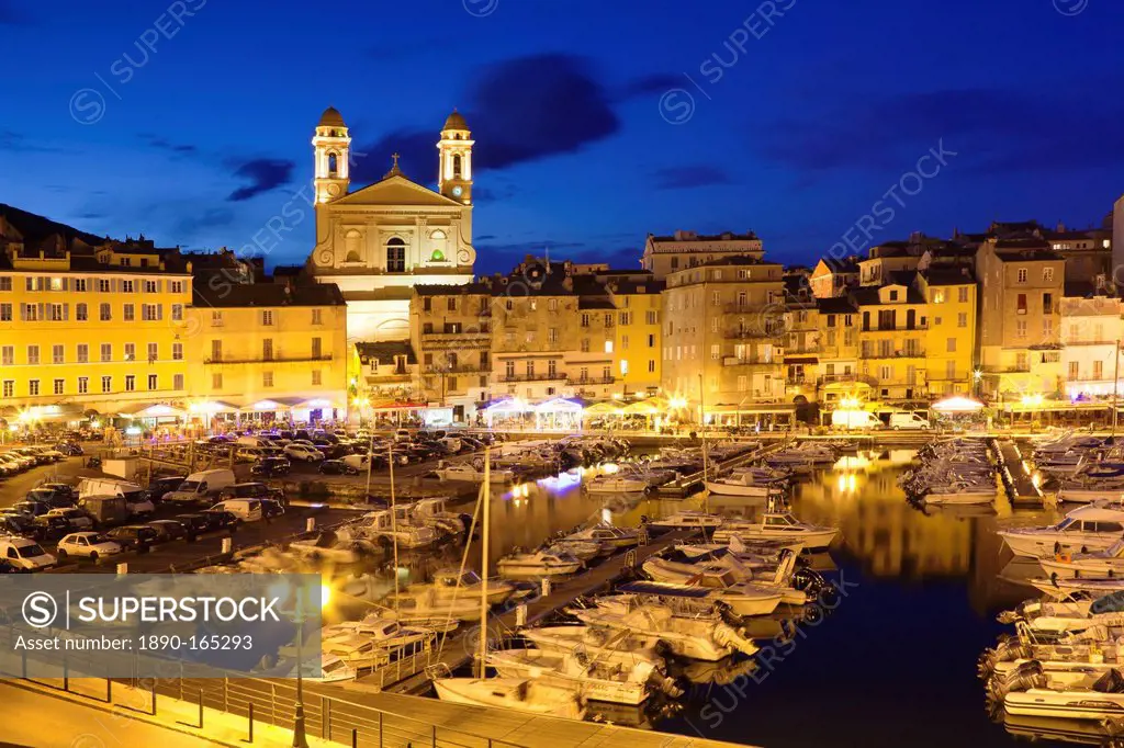 Old town at the old harbour with the church of Jean Baptiste, Bastia, Corsica, France, Mediterranean, Europe