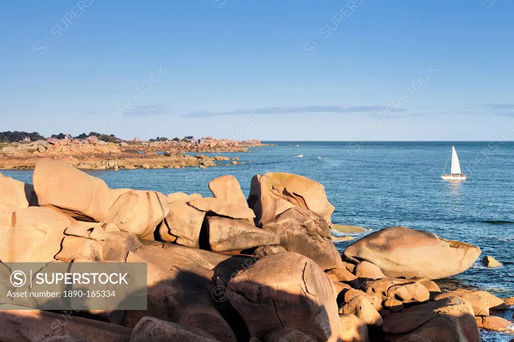 Rocks at the path Sentier des Douaniers on the Cote de Granit Rose, Cotes d'Armor, Brittany, France, Europe