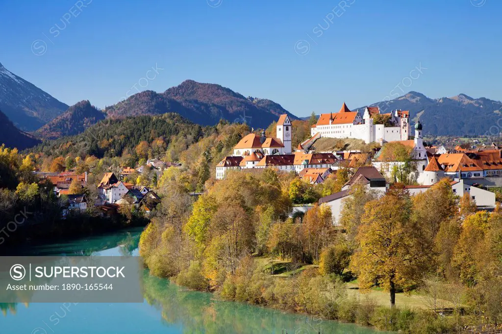 St. Mang's Abbey (Fussen Abbey) and Hohes Schloss Castle, Fussen, Ostallgau, Allgau, Bavaria, Germany, Europe