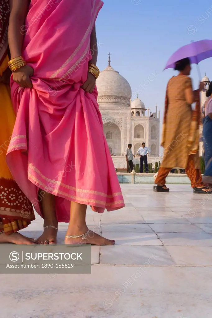 Visitors in front of the Taj Mahal, UNESCO World Heritage Site, Agra, Uttar Pradesh, India, Asia