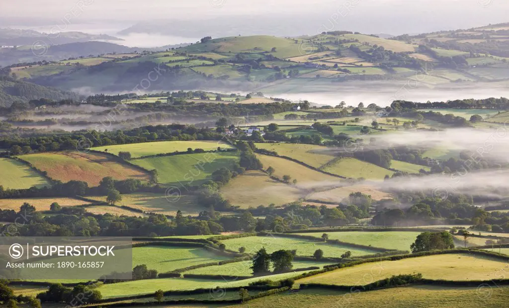 Rolling countryside view to Capel Gwynfe, Brecon Beacons National Park, Carmarthenshire, Wales, United Kingdom, Europe