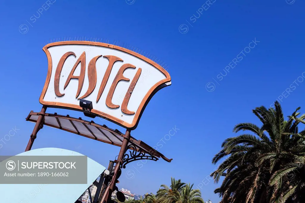 Castel Plage beach sign, Nice, Alpes Maritimes, Provence, Cote d'Azur, France, French Riviera, Europe