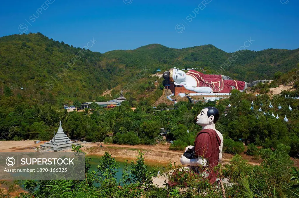 Sleeping Buddha, Win Sein Taw Ya, around Mawlamyine (Moulmein), Mon State, Myanmar (Burma), Asia