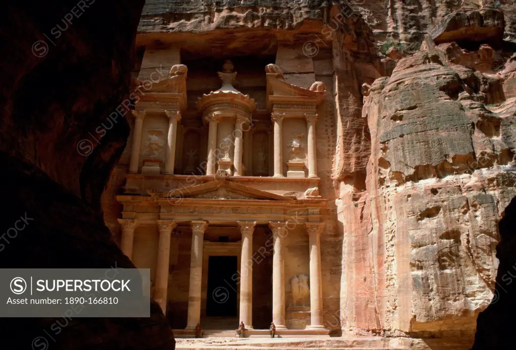The magnificent Treasury Building viewed from the Siq at Petra, Jordan