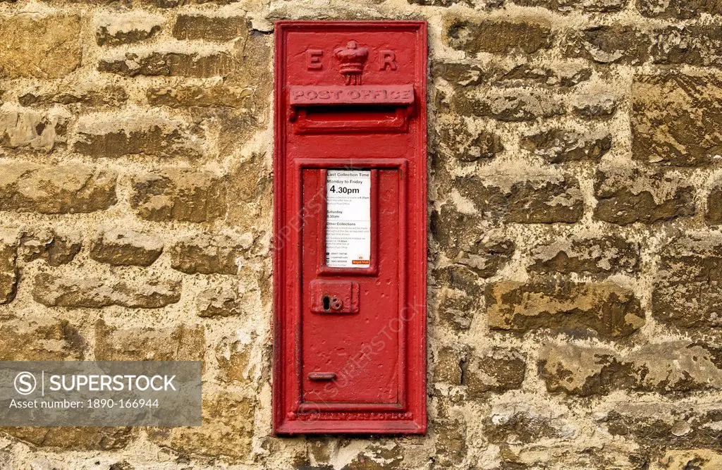 Wall Mounted Post-Box showing the cipher ER for the reign of Queen Elizabeth II, Burford