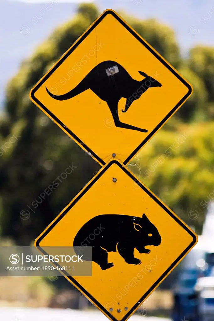Animals Crossing sign on Great Western Highway from Sydney, New South Wales, Australia