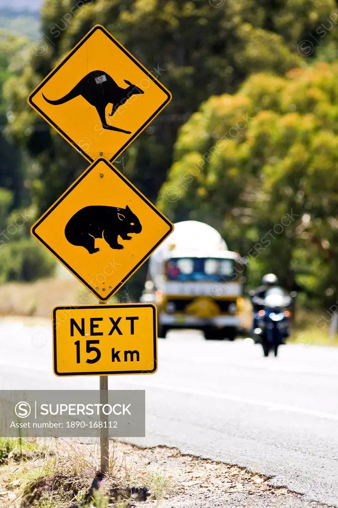 Animals Crossing sign on Great Western Highway from Sydney, New South Wales, Australia