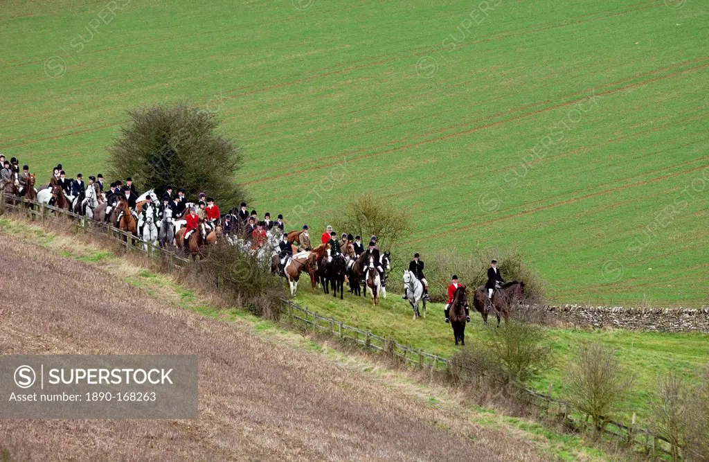 Huntsmen gather for a meet at the Heythrop New Year's Day Hunt, Oxfordshire