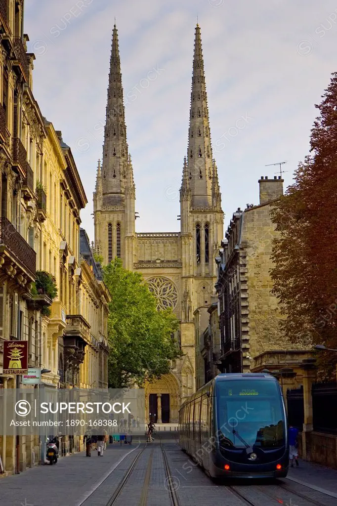 New public transport tram system by St Andre Cathedral, Bordeaux, France