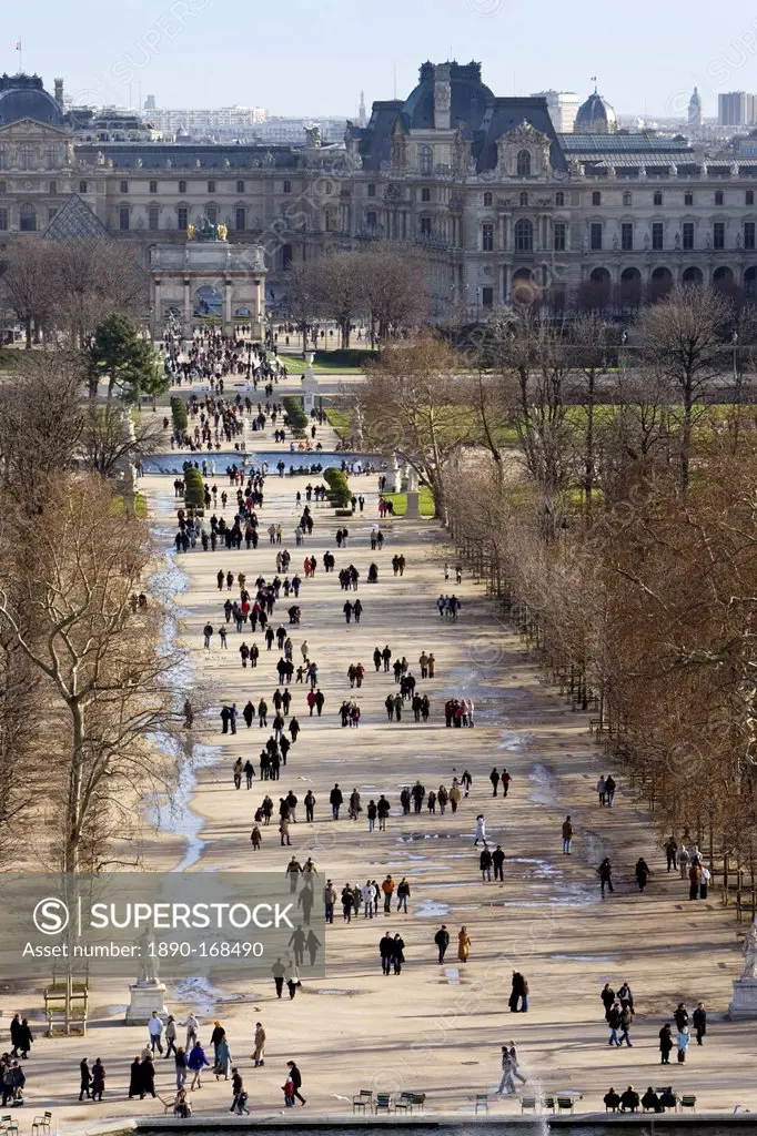 Visitors stroll through Jardin des Tuileries, Paris, France