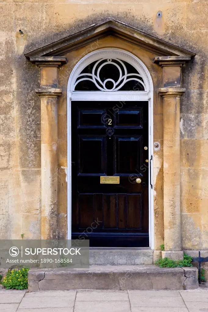 Front door of town house in Chipping Campden, Gloucestershire, United Kingdom