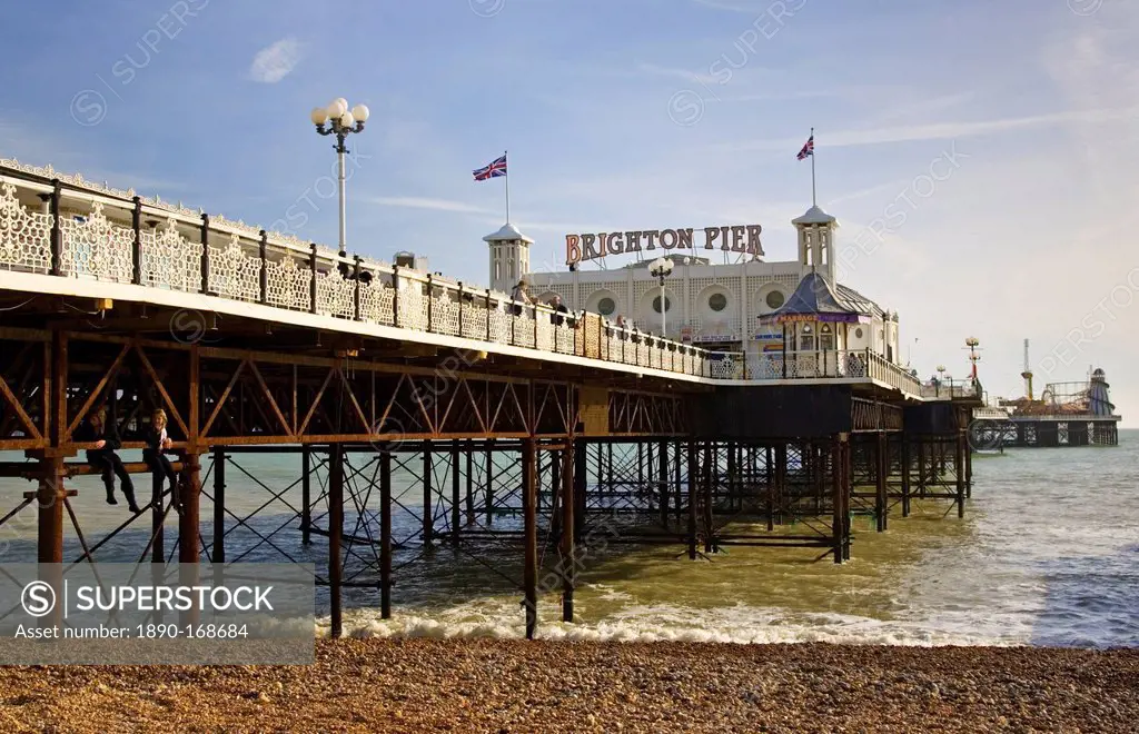 Brighton Pier, on the shoreline of the South Coast in England, United Kingdom