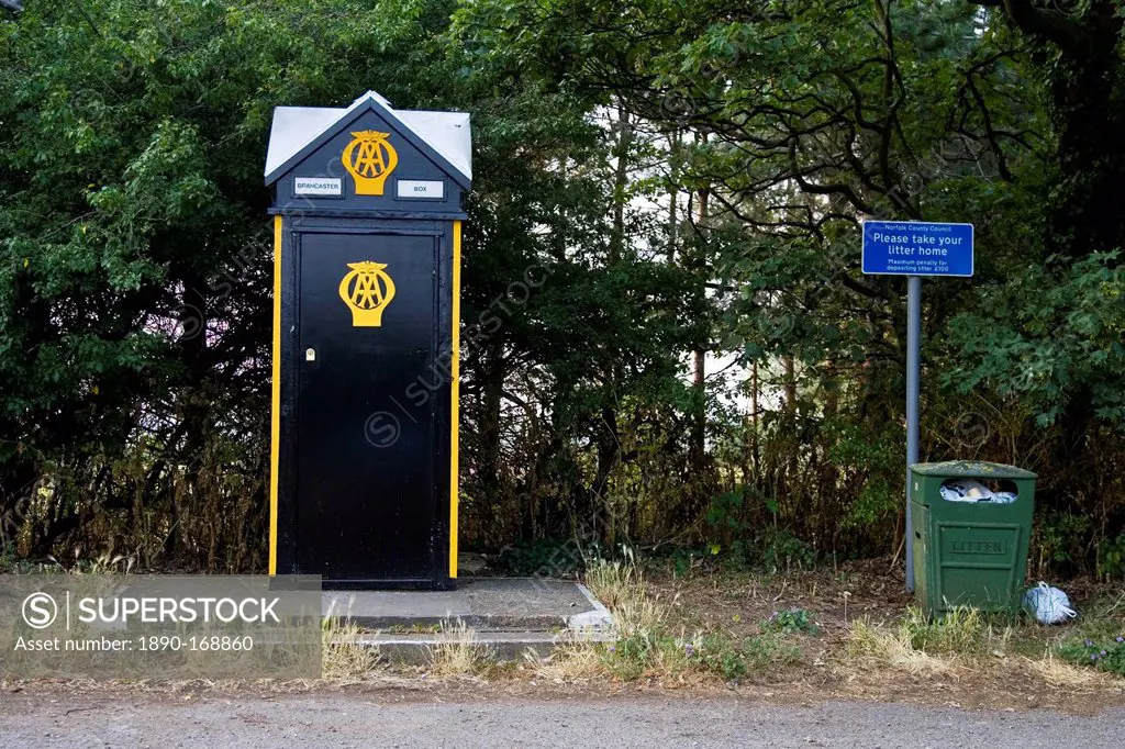 AA phone box for Automobile Association motorists in Brancaster, Norfolk, UK