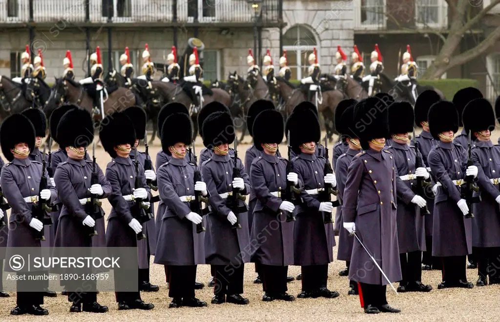 Guard of Honour parade of guardsmen soldiers on Horse Guards Parade in London, England