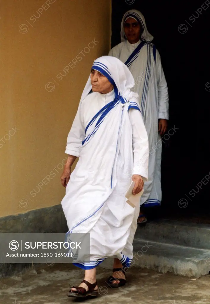 Mother Teresa at her mission for underprivileged people in Calcutta, India.