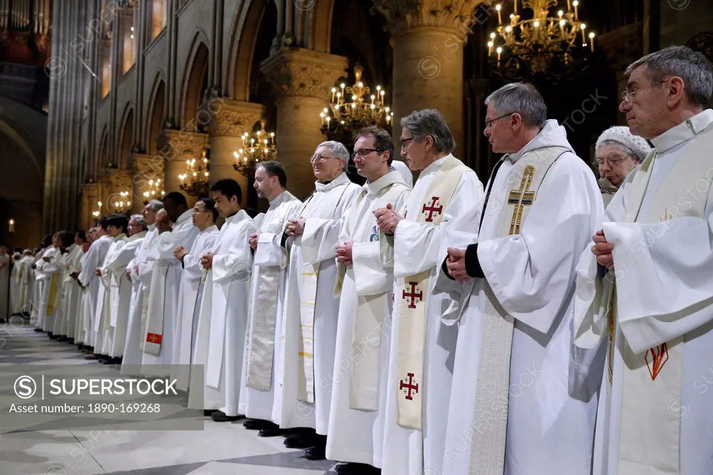 Priests of Paris Diocese, Chrism Mass, Notre Dame de Paris Cathedral, Paris, France, Europe