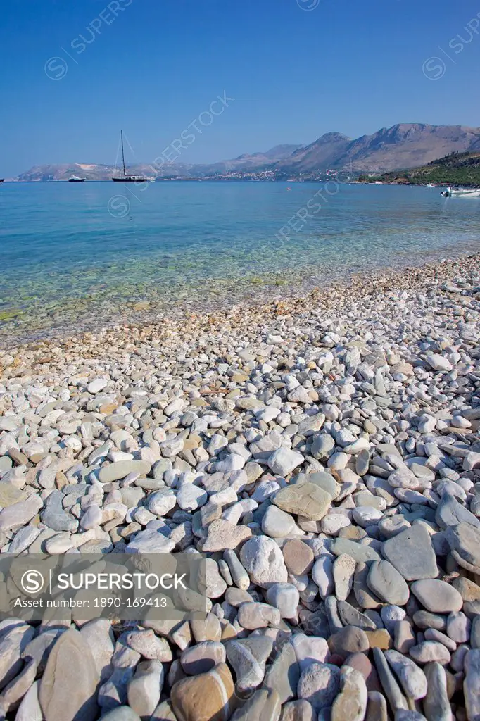 Pebble beach, Cavtat, Dubrovnik Riviera, Dalmatian Coast, Dalmatia, Croatia, Europe